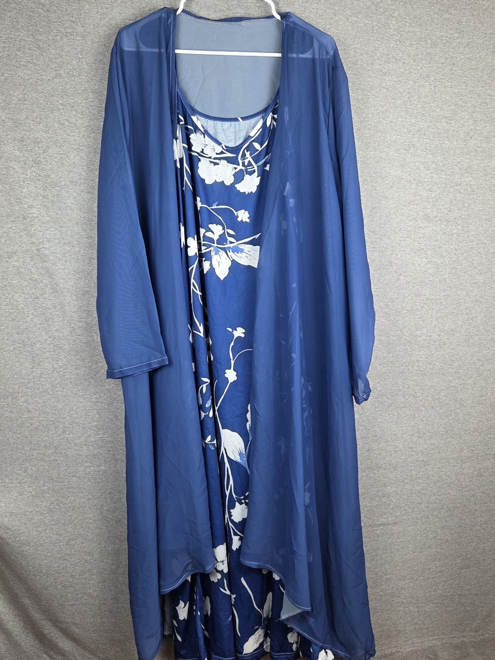 Blue Floral Maxi Dress with Sheer Cardigan 3x
